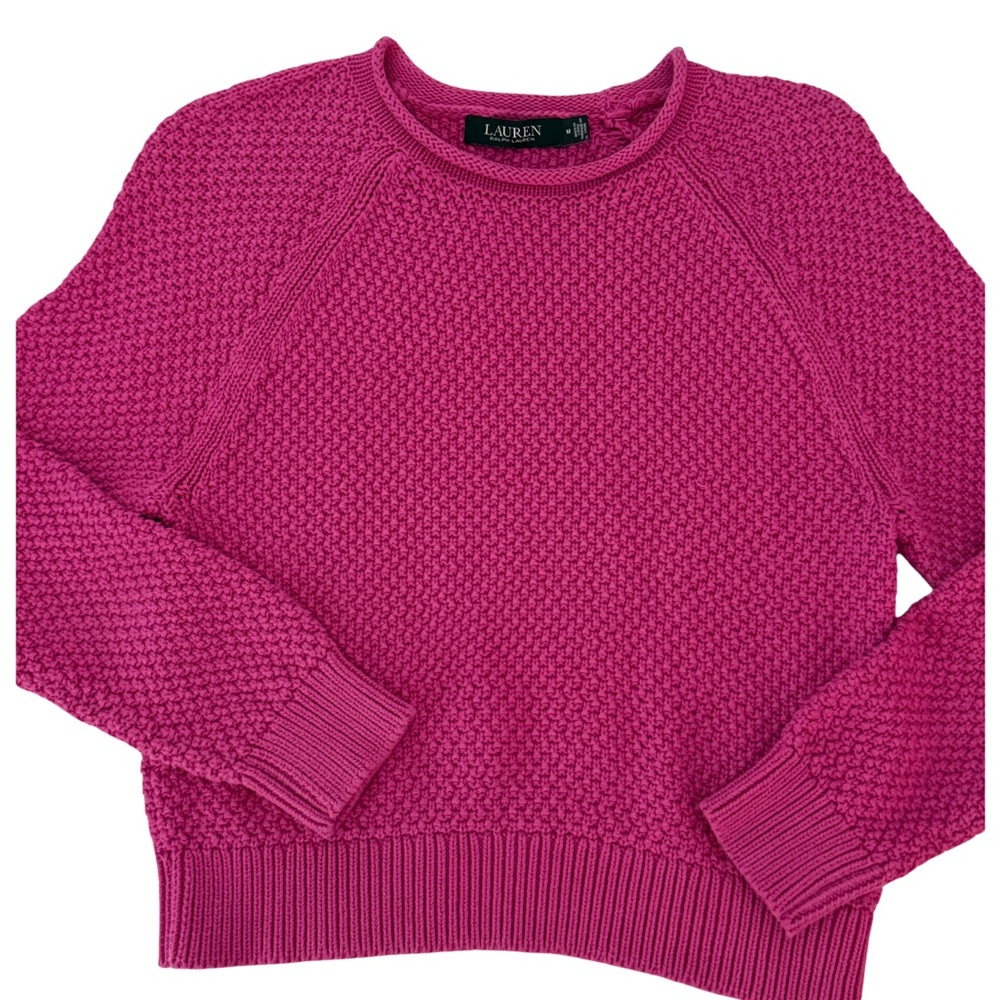 Lauren Ralph Lauren Women's Magenta Crewneck Cotton Sweater Size M